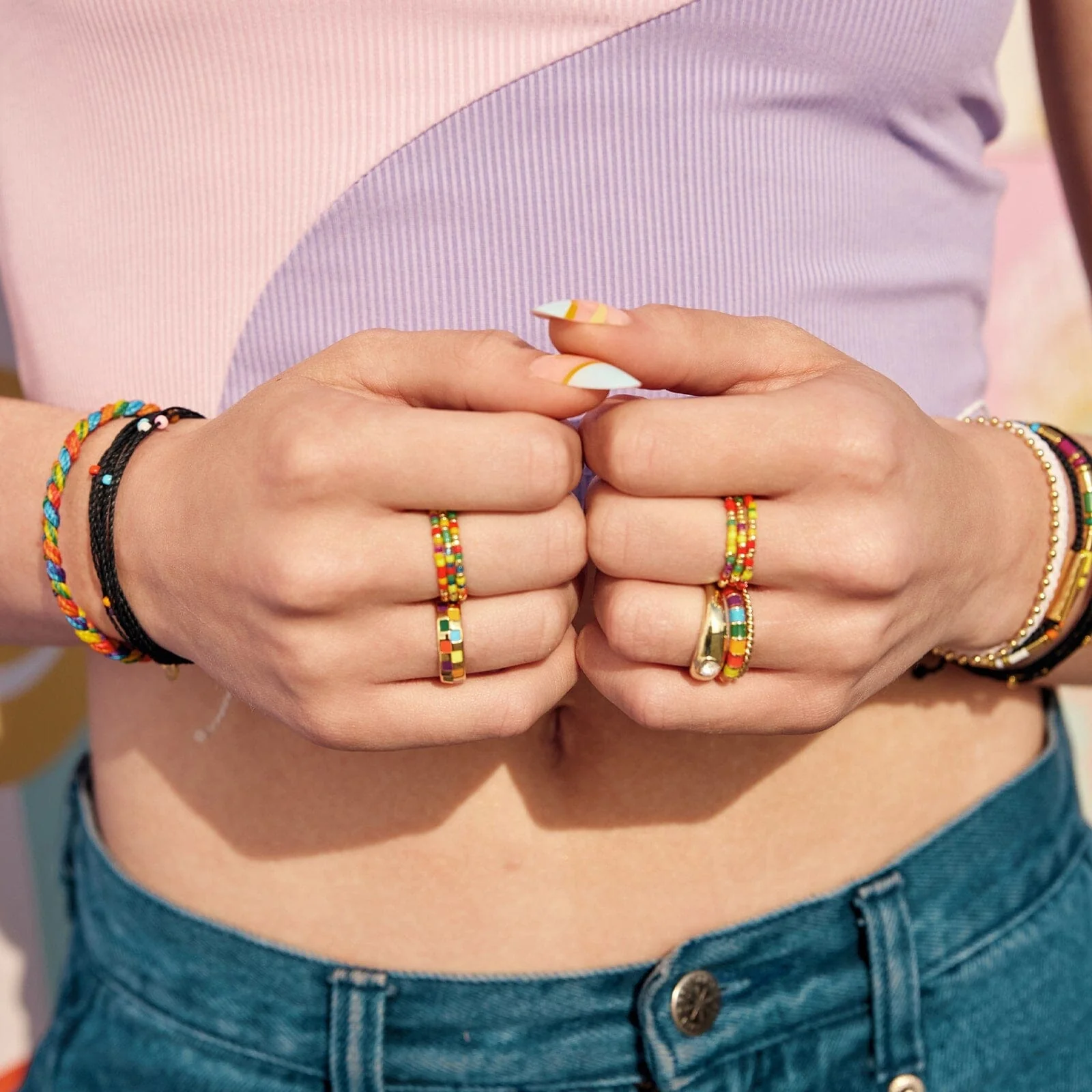 Rainbow Bead Stretch Ring 3 Pack - Image 5